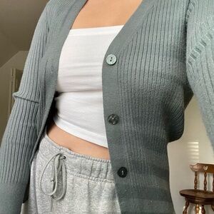 a new day Gray-ish/Blue Ribbed Knit Cardigan Sweater